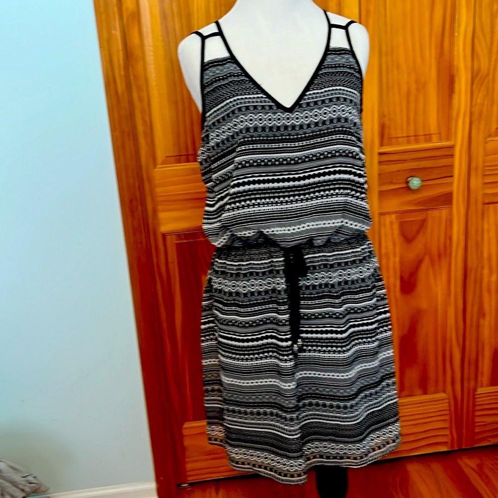 Casual Summer Sun Dress Black Ikat Print L
